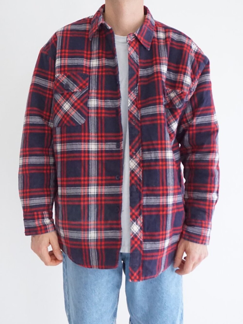 Dickies Red Navy Plaid Button Flannel Workwear Jacket Overshirt Gorpcore Medium